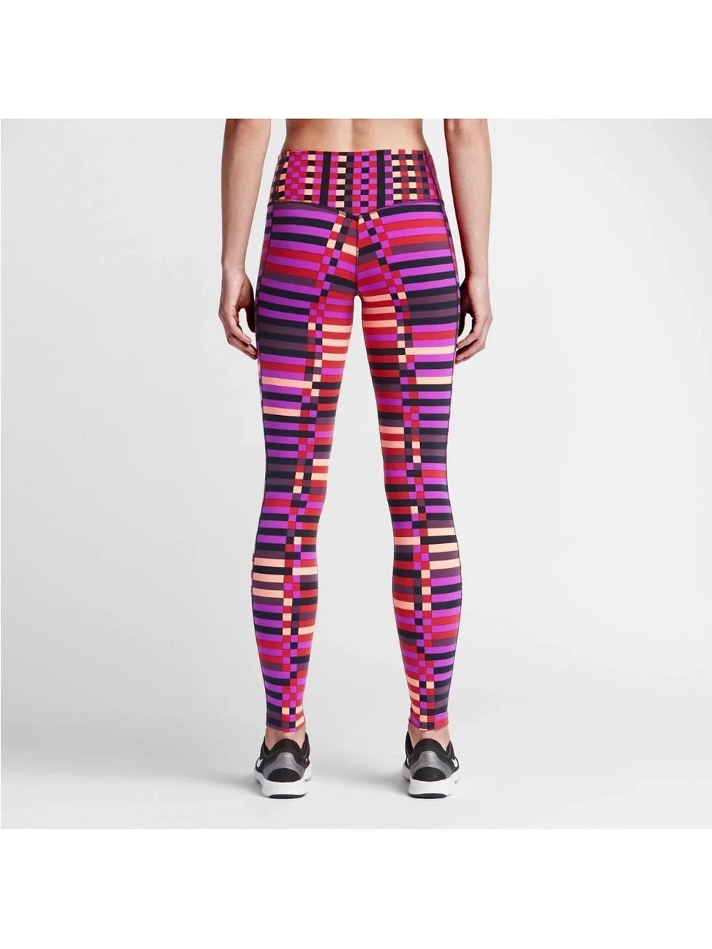 Nike Dri Fit Legendary Geometric Stripe Leggings Purple Multi XS Running Workout